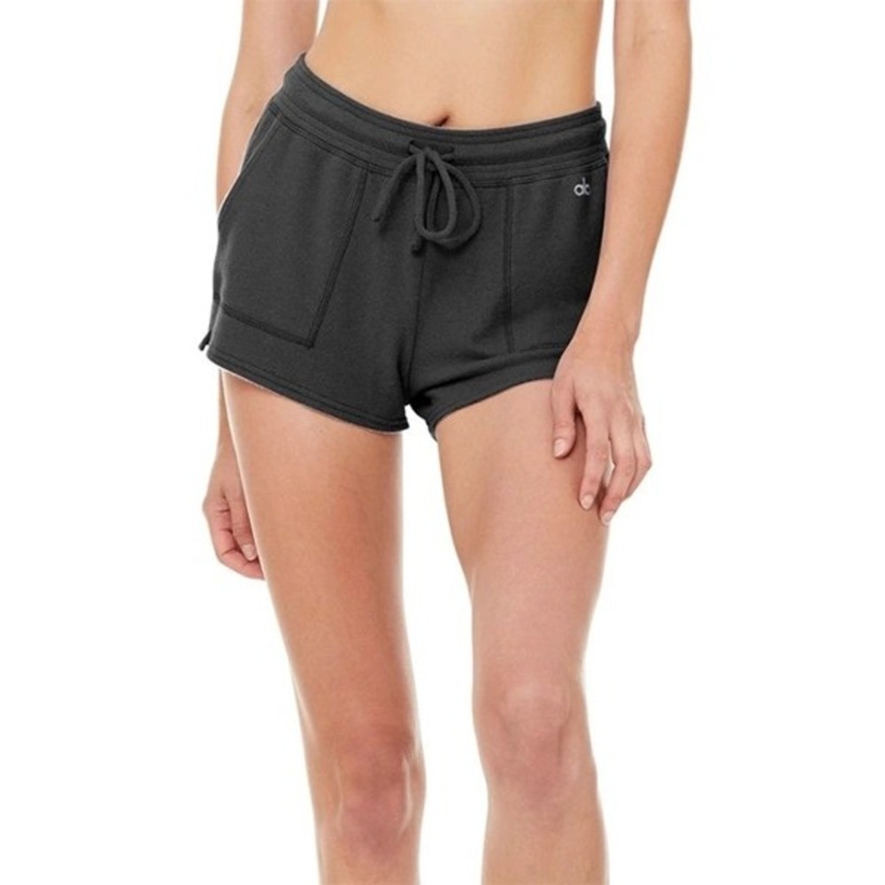 Alo Yoga Daze Shorts Womens Medium Black Knit Drawstring Lounge Active W6116R